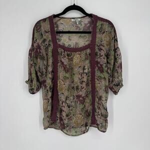 Vintage 90s y2k top shirt blouse floral lace sheer renaissance festival cottage